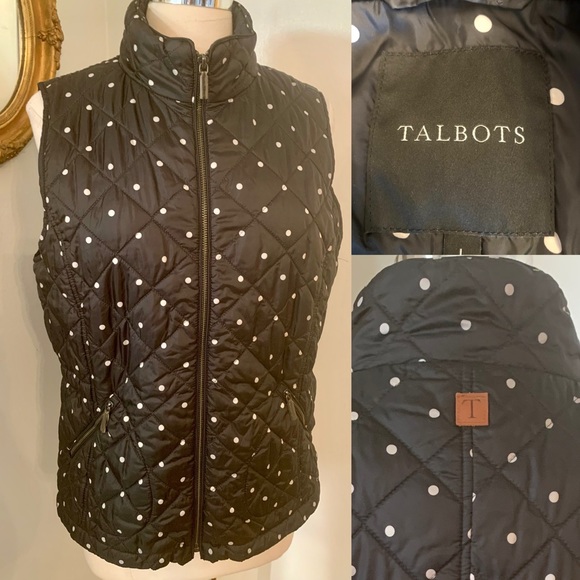 Black and White Polka Dot Puffer vest Talbots Size L Preppy career casual - Picture 3 of 16